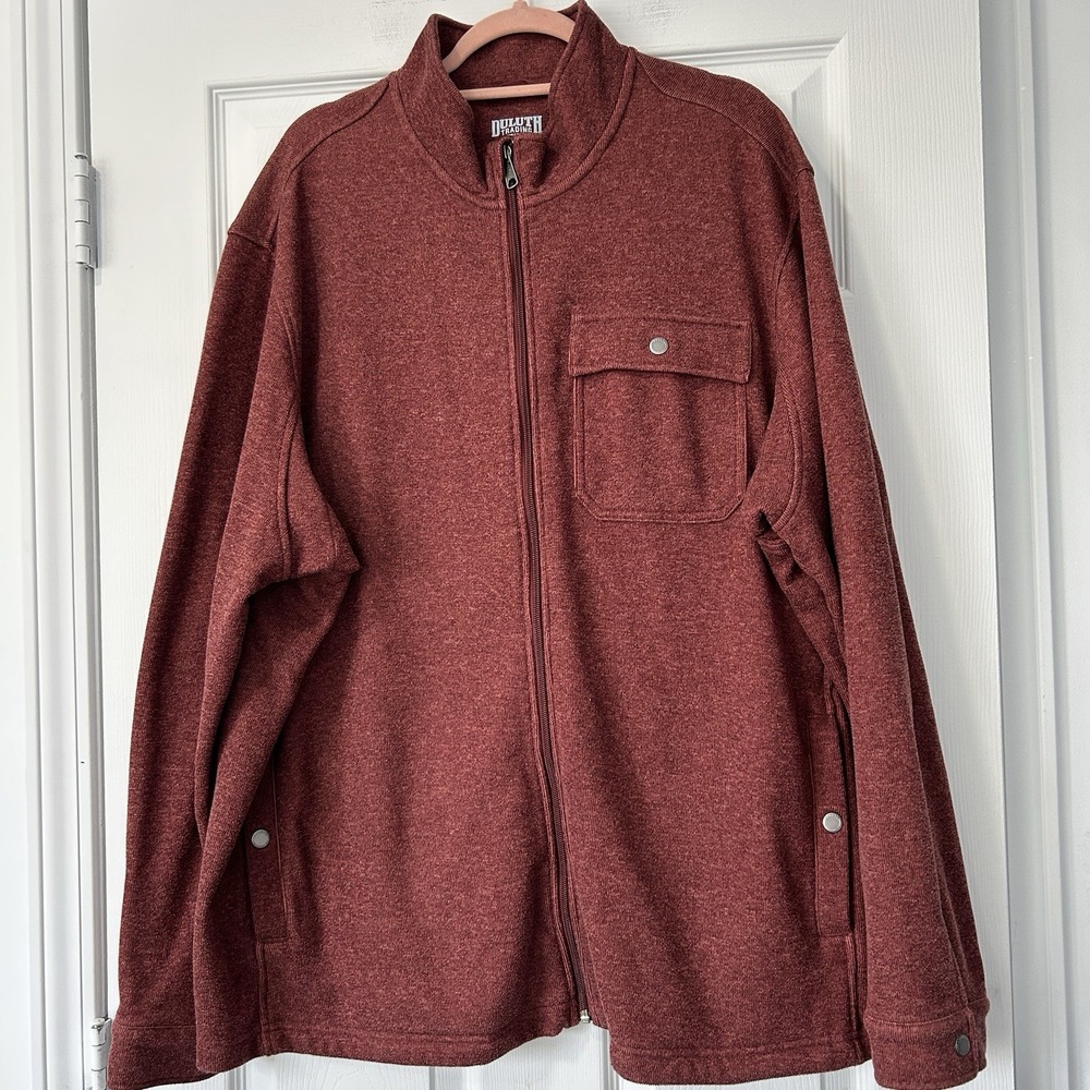 Duluth Trading Co. Men's 2XL Knit Sweater Jacket Red Maroon Full Zip Pockets EUC